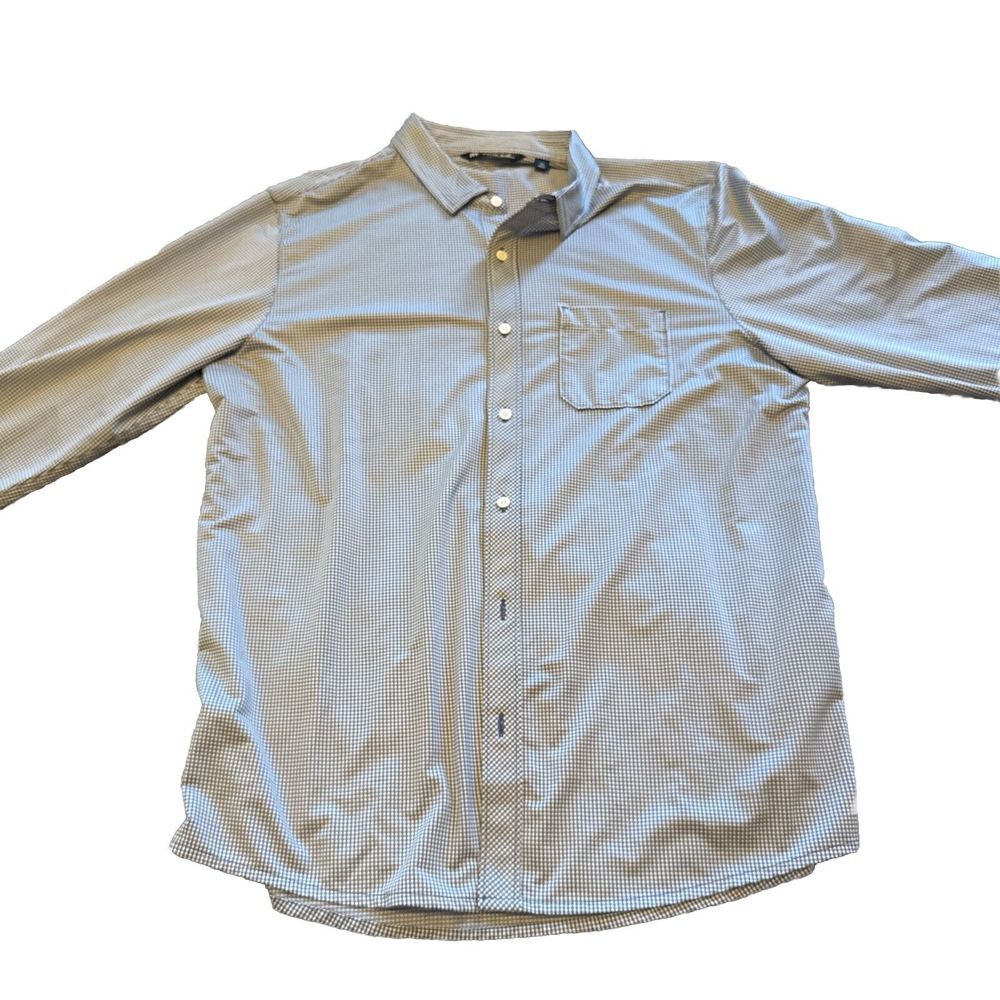 Travis Mathew Long Sleeve 2XL Button Down Casual Gray/Blue Check Designer Mens